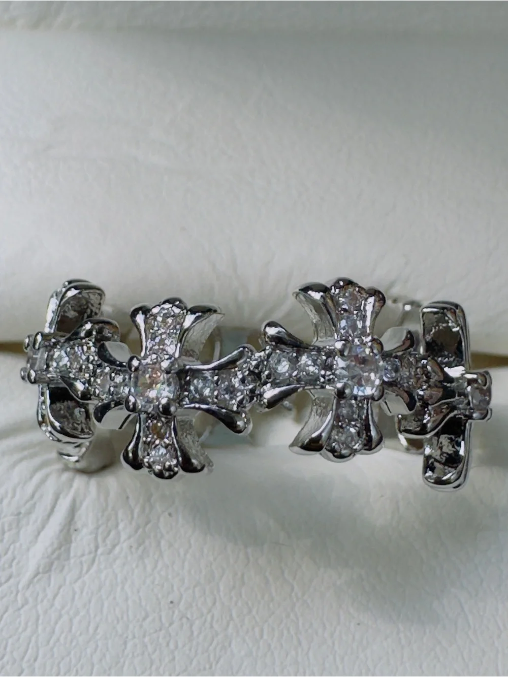 Silver Tone Cross CZ Ring - Silver